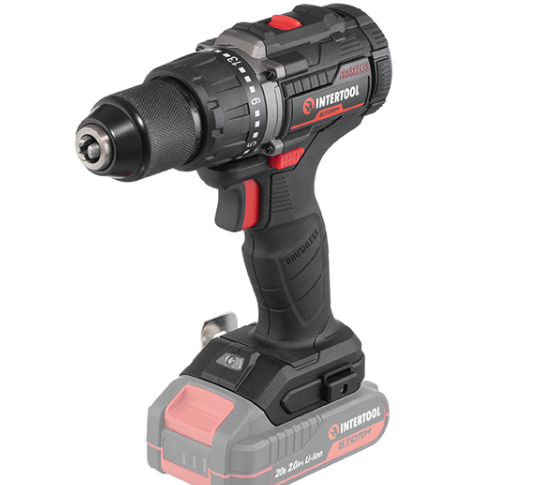 Дриль-шурупокрут INTERTOOL WT-9360 акумуляторний з безщітковим двигуном 20 В, 60 Nm, 0-500/0-2000 об/хв, 2-13 мм, без ЗП та АКБ